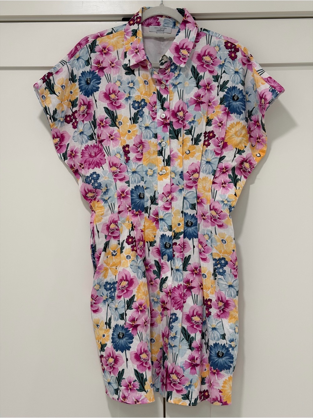 Ann Taylor Weekend Floral Linen Blend Shirt Dress Size 6 Fully Lined